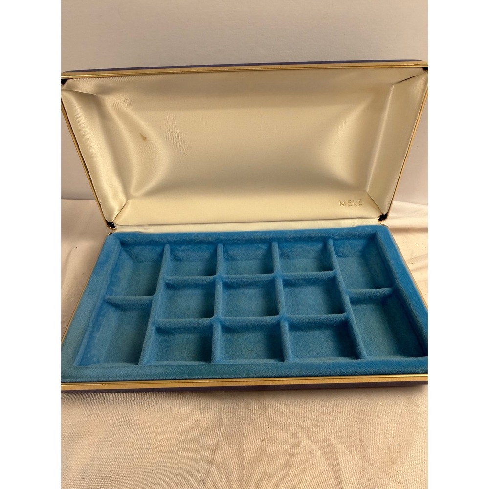 Vintage Mele Cobalt Blue Jewelry Box Gold Floral 13 Compartment Organizer